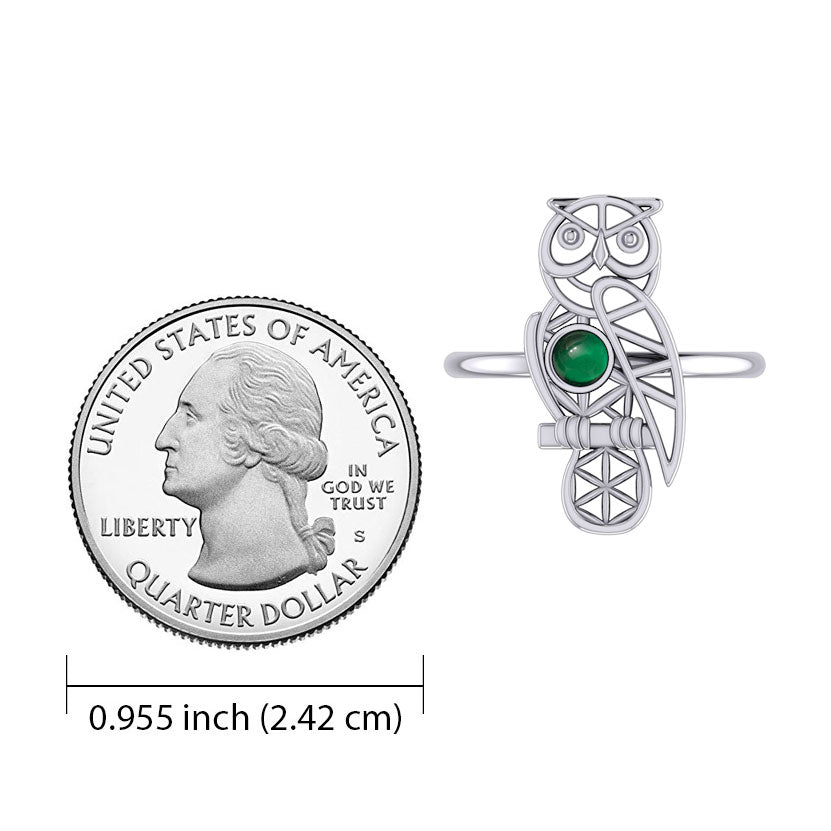 Silver Flower of Life Owl Ring With Gemstone TRI2407
