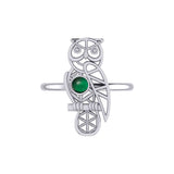 Silver Flower of Life Owl Ring With Gemstone TRI2407