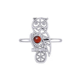 Silver Flower of Life Owl Ring With Gemstone TRI2407