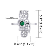 Silver Flower of Life Owl Ring With Gemstone TRI2407