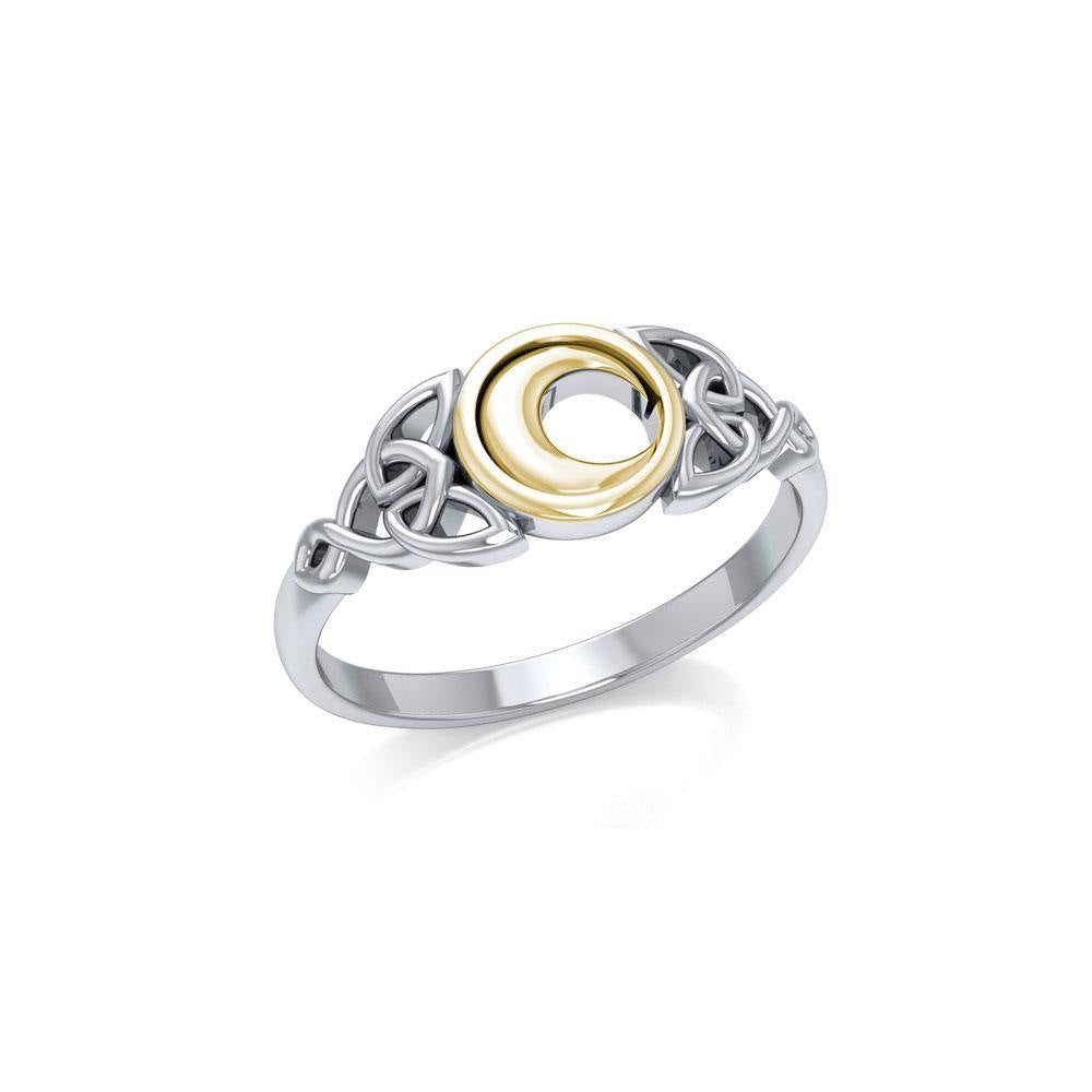 Celtic Moon Silver and Gold Ring TRV1746 - Jewelry