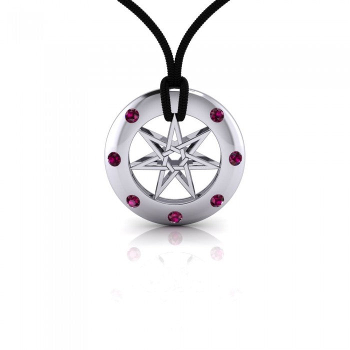 Sexy Witch Seven Pointed Star with Gemstones Silver Pendant Set TSE428
