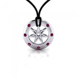 Sexy Witch Seven Pointed Star with Gemstones Silver Pendant Set TSE428