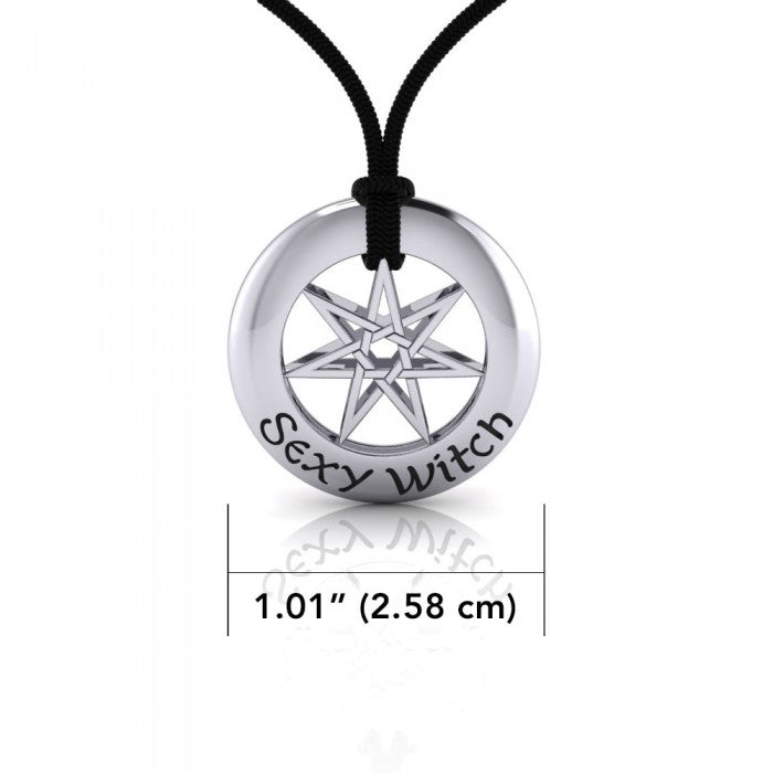 Sexy Witch Seven Pointed Star with Gemstones Silver Pendant Set TSE428
