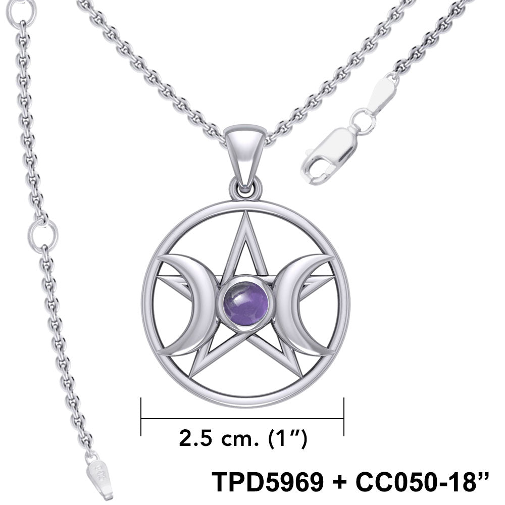 Triple Goddess Silver Pendant with Gemstone TPD5969