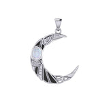 The Celtic Moon Raven 14K White Gold Pendant with Gemstone WPD5262