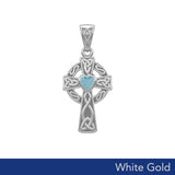 Celtic Cross White Gold Pendant with Heart Gemstone WPD5337
