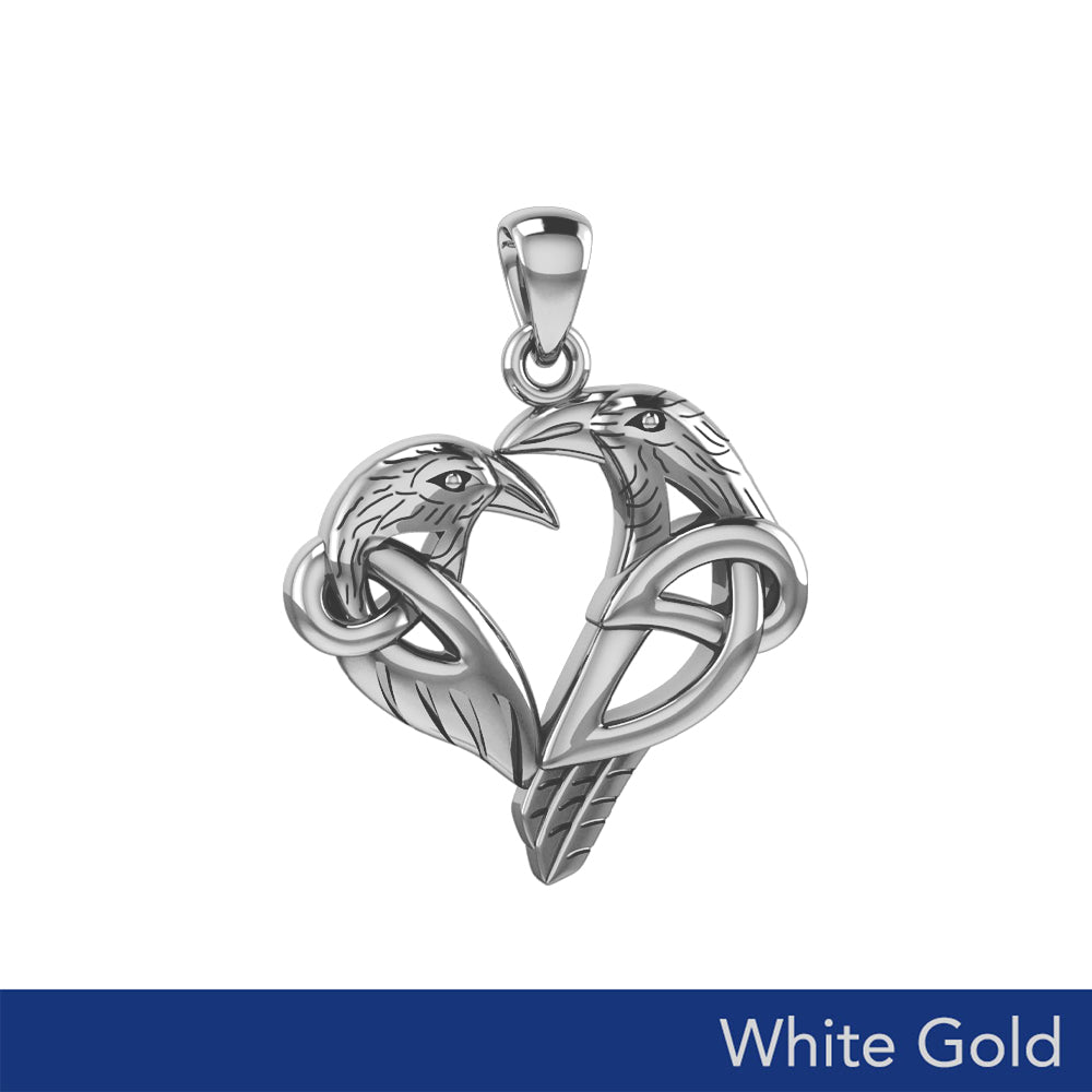 Love of The Mythical Celtic Heart Raven White Gold Pendant WPD6025