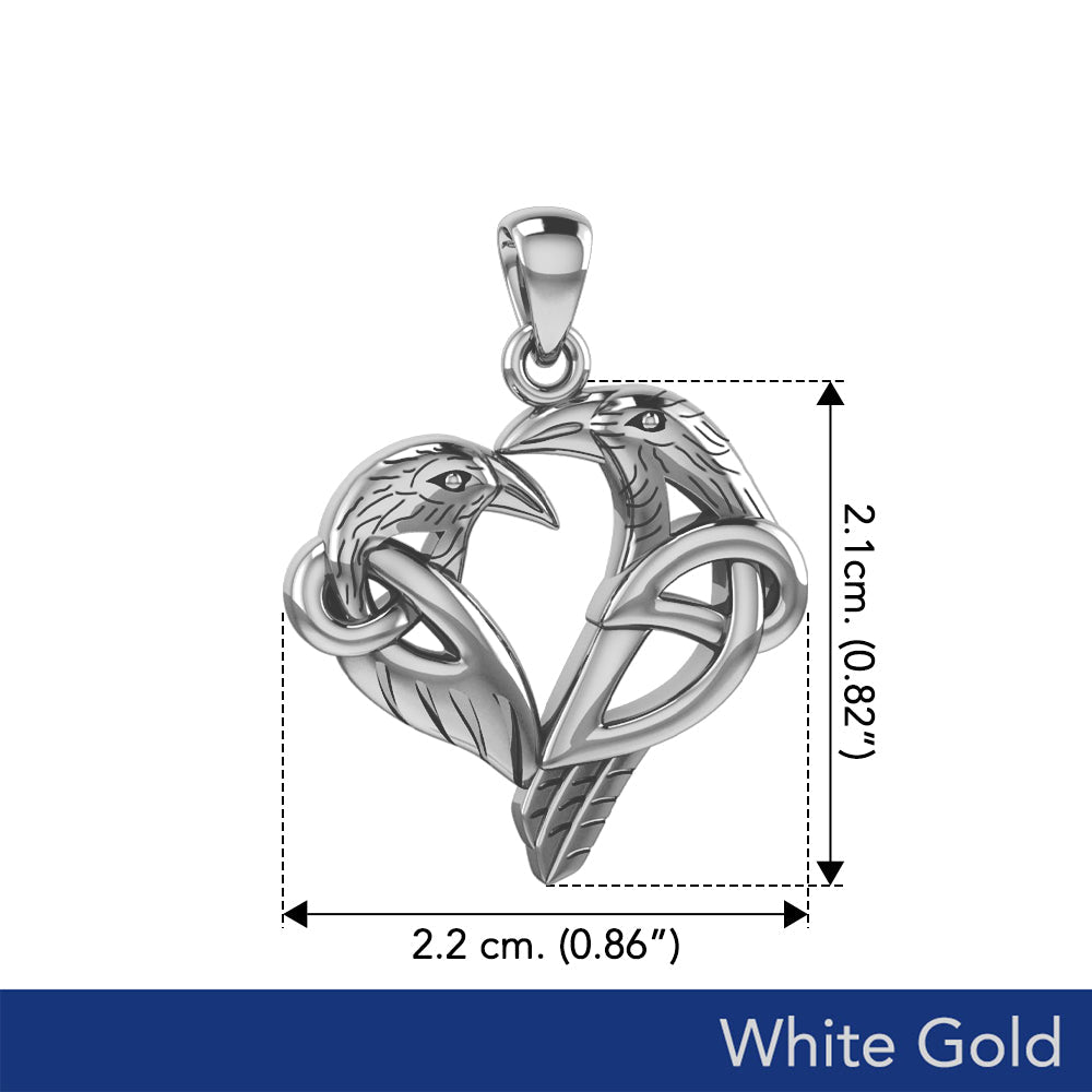 Love of The Mythical Celtic Heart Raven White Gold Pendant WPD6025