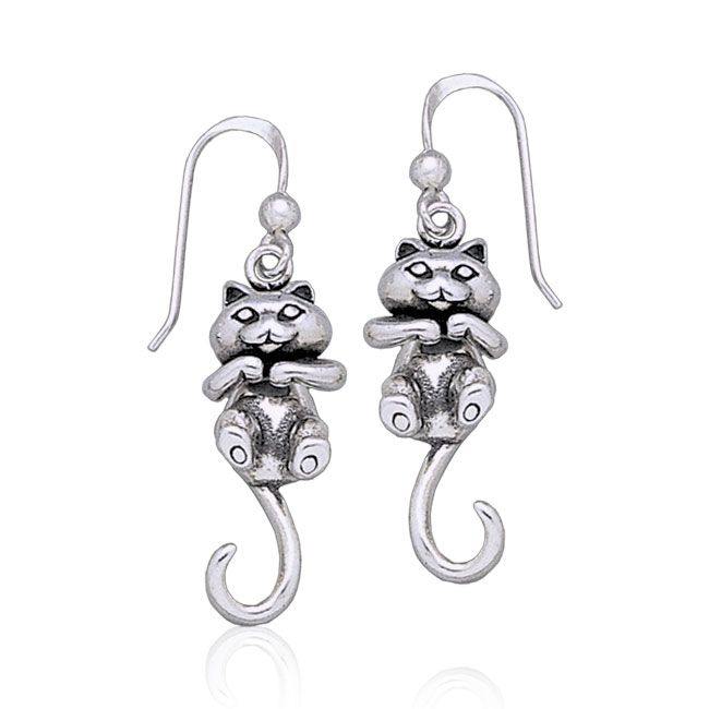 Movable Cat Silver Earrings TE2101 - Jewelry