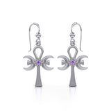 A breath of life ~ Sterling Silver Triple Goddess Ankh Hook Earrings with Gemstone TER1708 - Jewelry