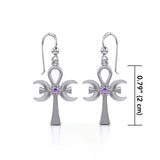 A breath of life ~ Sterling Silver Triple Goddess Ankh Hook Earrings with Gemstone TER1708 - Jewelry