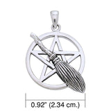 Broom on Pentagram Sterling Silver Pendant TPD3138