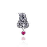 A perfect embodiment of feline affection ~ Celtic Cat Sterling Silver Pendant with a Heart TPD329