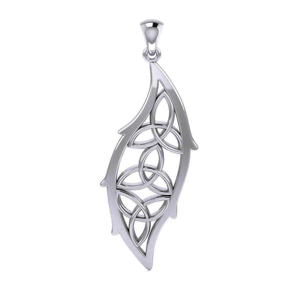 Triple Trinity Knots Leaf Sterling Silver Pendant TPD5028 - Jewelry