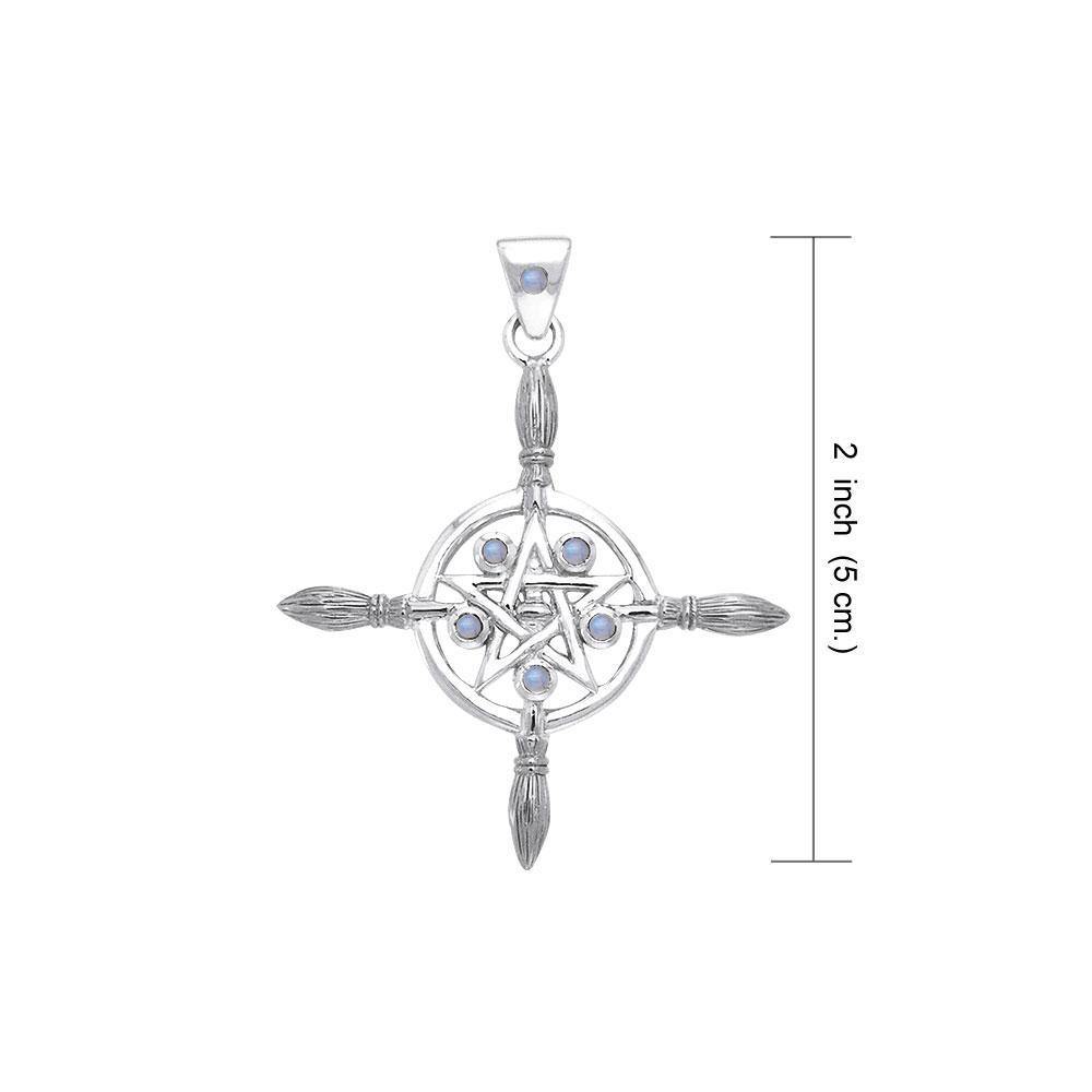 Sterling Silver Broomstick Pentacle Pendant with Gemstone TPD686