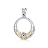 Celtic Claddagh & Celtic Knotwork Silver and 14K Gold accent Pendant TPV1442