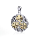 Celtic Three Single Spirals Triquetra Silver and 14K Gold accent Pendant TPV346