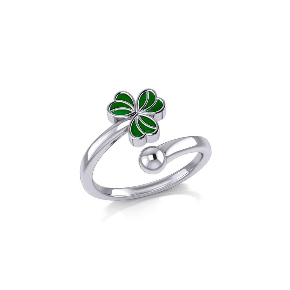 Enamel Shamrock Clover Silver Wrap Ring TRI1749 - Jewelry