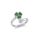 Enamel Shamrock Clover Silver Wrap Ring TRI1749 - Jewelry