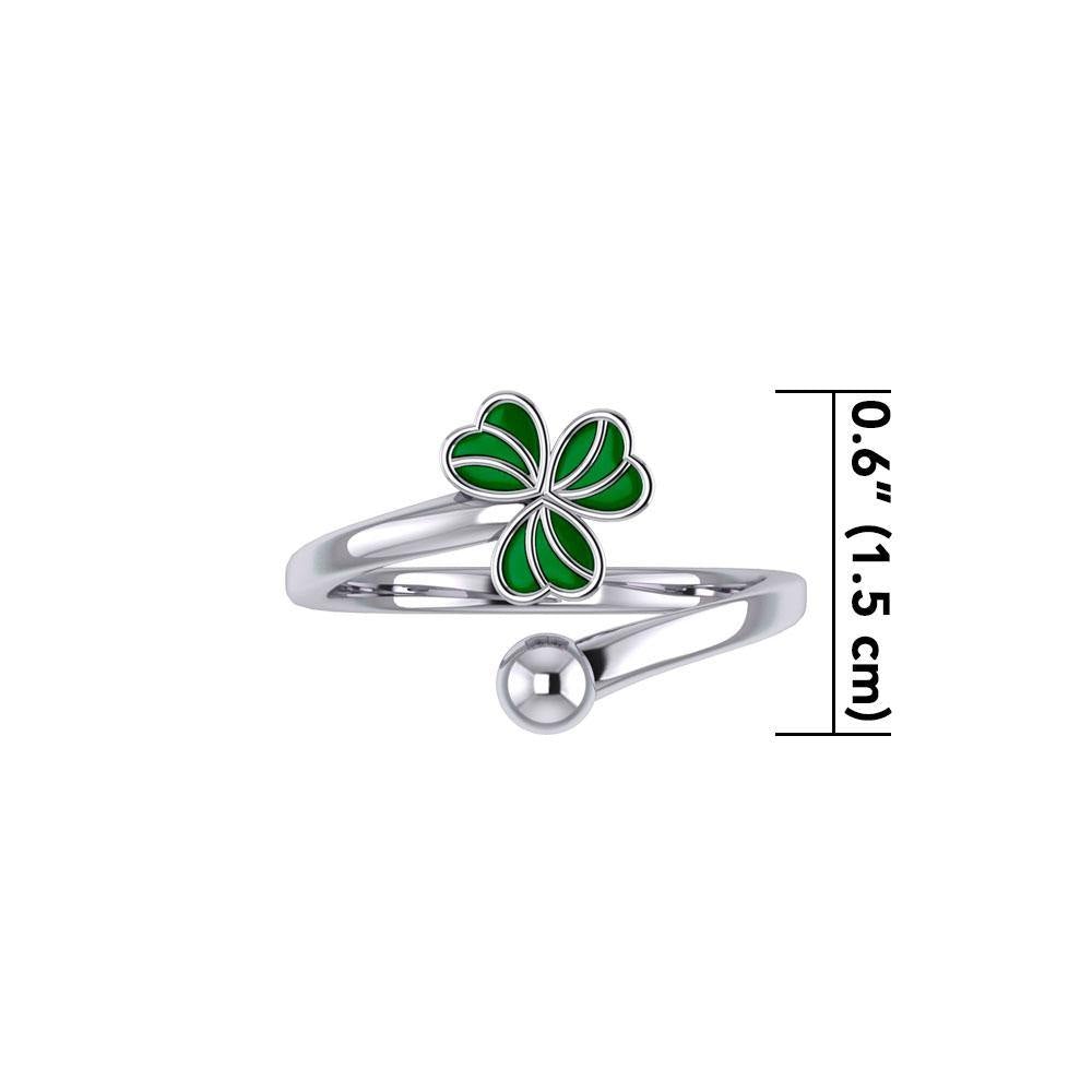 Enamel Shamrock Clover Silver Wrap Ring TRI1749 - Jewelry
