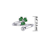 Enamel Shamrock Clover Silver Wrap Ring TRI1749 - Jewelry