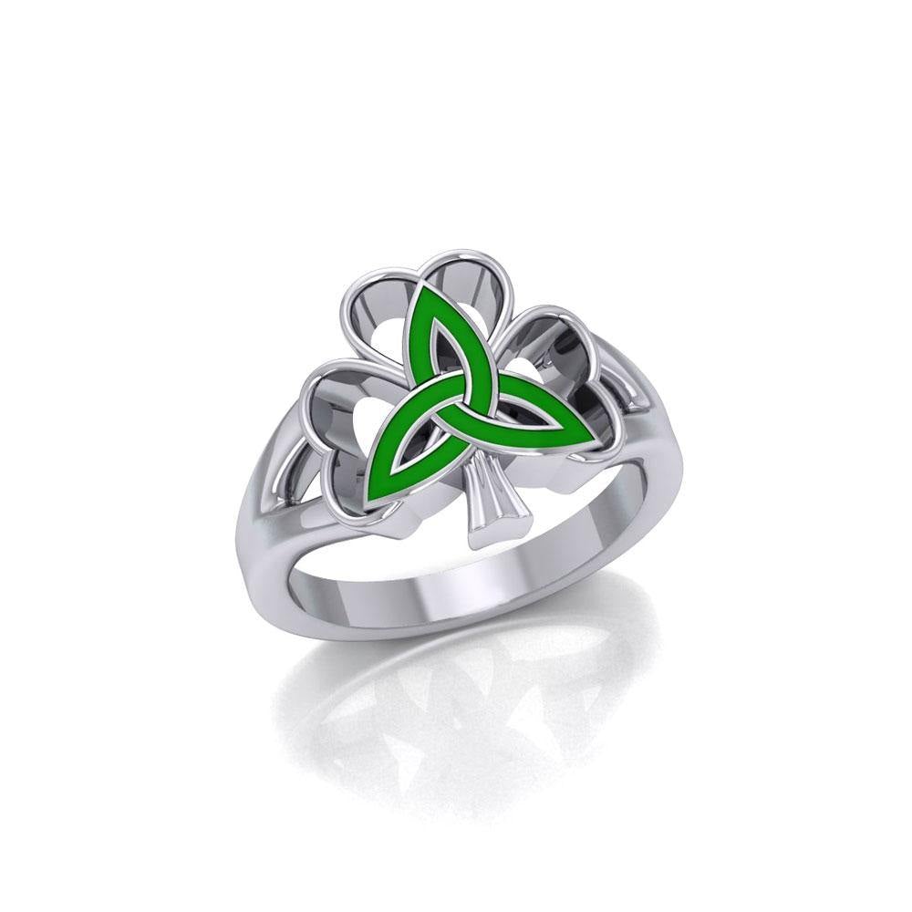Enamel Trinity Knot on Shamrock  Clover Silver Ring TRI1752 - Jewelry