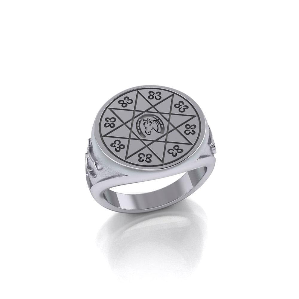 Horseshoe with Lucky Number Snake Silver Ring TRI1756 - Jewelry