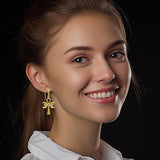 A breath of life ~ Solid Yellow Gold Triple Goddess Ankh Hook Earrings with Gemstone GER1708