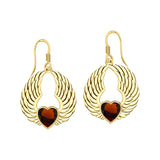 Gemstone Heart and Angel Wings Solid Yellow Gold Earrings GER1742
