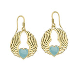 Gemstone Heart and Angel Wings Solid Yellow Gold Earrings GER1742