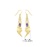 Celtic Knot Angel Wing Solid Yellow Gold Earrings with Marquise Gemstone GER1928
