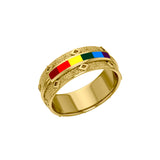 Rainbow Color Inlay Solid Gold Band Ring GJR259