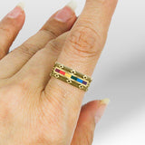 Rainbow Color Inlay Solid Gold Band Ring GJR259