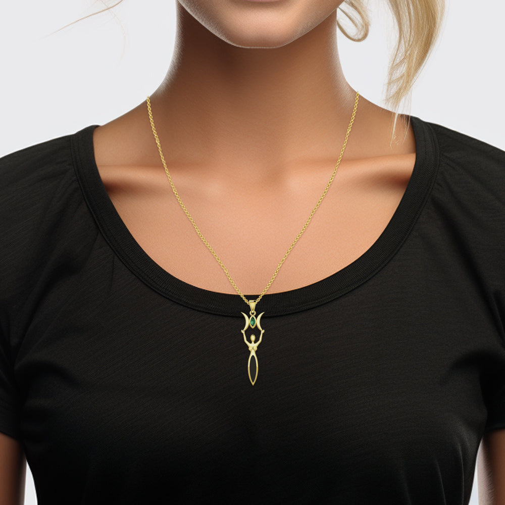 Triple Goddess with Marquise Gemstone Solid Yellow Gold Pendant GPD5659