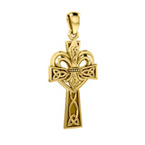 A powerful combination of Celtic elements ~ 14K Solid Gold Jewelry Pendant in Fleur-de-Lis and Celtic Cross GPD5994