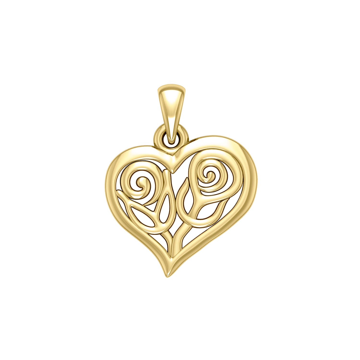 Double Roses in Heart Solid Gold Pendant GPD6047