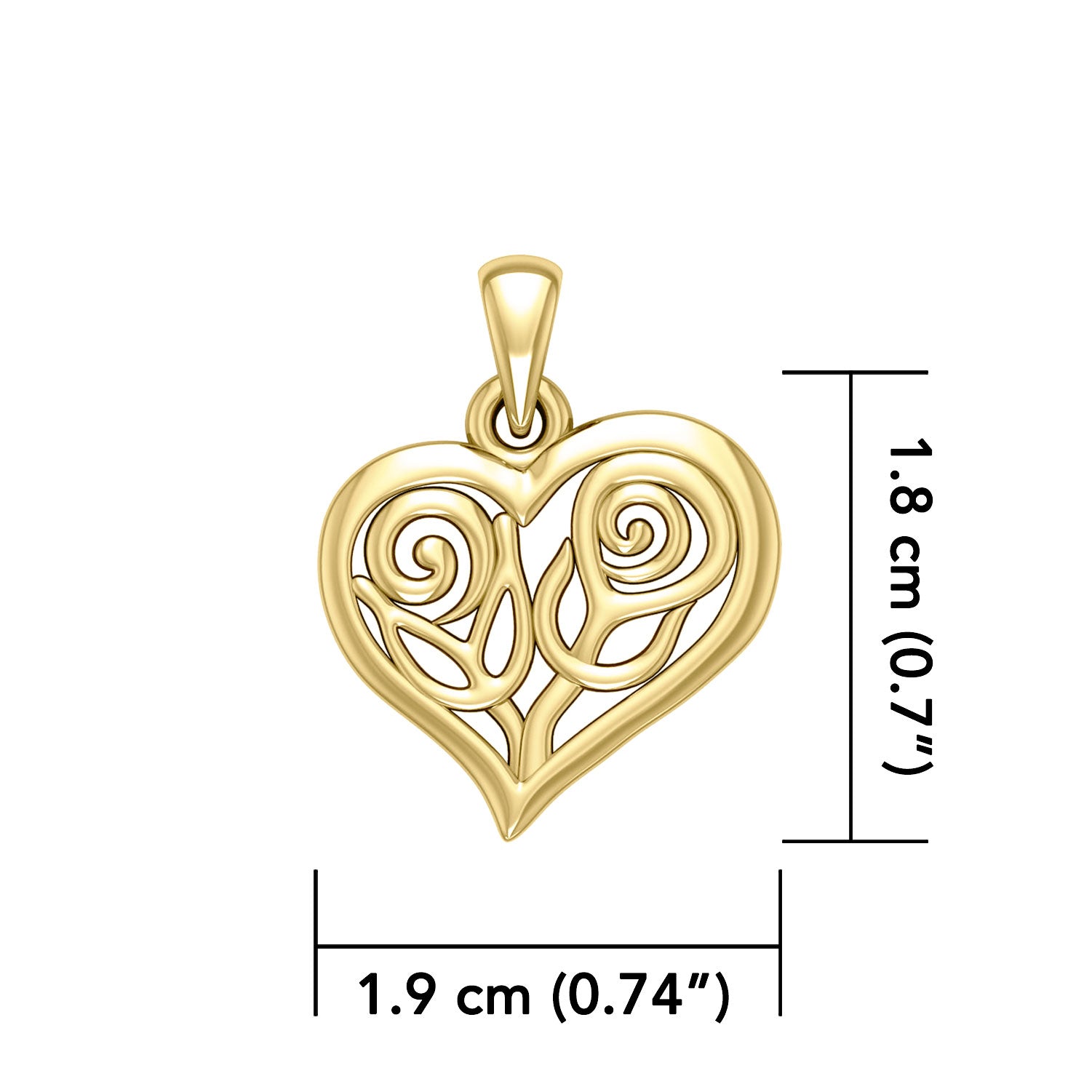 Double Roses in Heart Solid Gold Pendant GPD6047