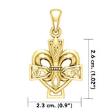 Fleur-de-Lis and Celtic Cross Solid Gold Pendant GPD6068
