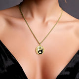 Balancing Yin Yang With AA Recovery Symbol Solid Gold Pendant with Black and White Enamel GPD6353