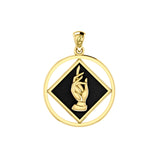 NA Recovery Symbol with Christogram Solid Gold Pendant with Black Enamel GPD6385