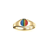 Rainbow Inlay Circle Signet Solid Gold Ring GRI088