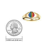 Rainbow Inlay Circle Signet Solid Gold Ring GRI088