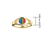 Rainbow Inlay Circle Signet Solid Gold Ring GRI088