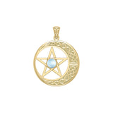 14K Yellow Gold Celtic Crescent moon with Pentacle Pendant GTP474