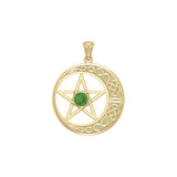 14K Yellow Gold Celtic Crescent moon with Pentacle Pendant GTP474