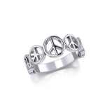 Peace Symbol Silver Band Ring JR064