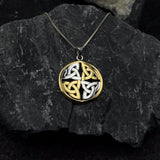 Celtic Trinity Quaternary Knot Silver and 14K Gold Accent Pendant MPD4637