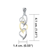 Triple Heart AA Recovery Pendant in Sterling Silver with Gold Accents MPD6372