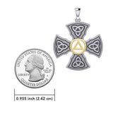 Templar Cross with AA Symbol Sterling Silver with 14K Gold Vermeil Accent Pendant MPD6376